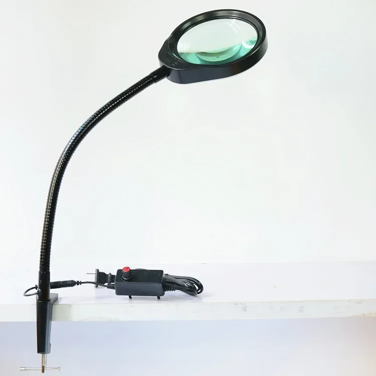 Desktop Magnifier 8X10X 125mm Magnifying Glass Hands-free Loupe Flexible Table Machine Soft Rod Dimmable Led Magnifier Light