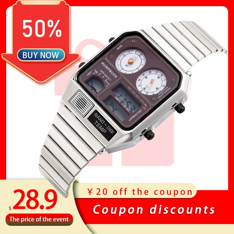 Top Luxury Stainless Steel Strap Countdown  Man Digital Watch 3bar Waterproof Back Light