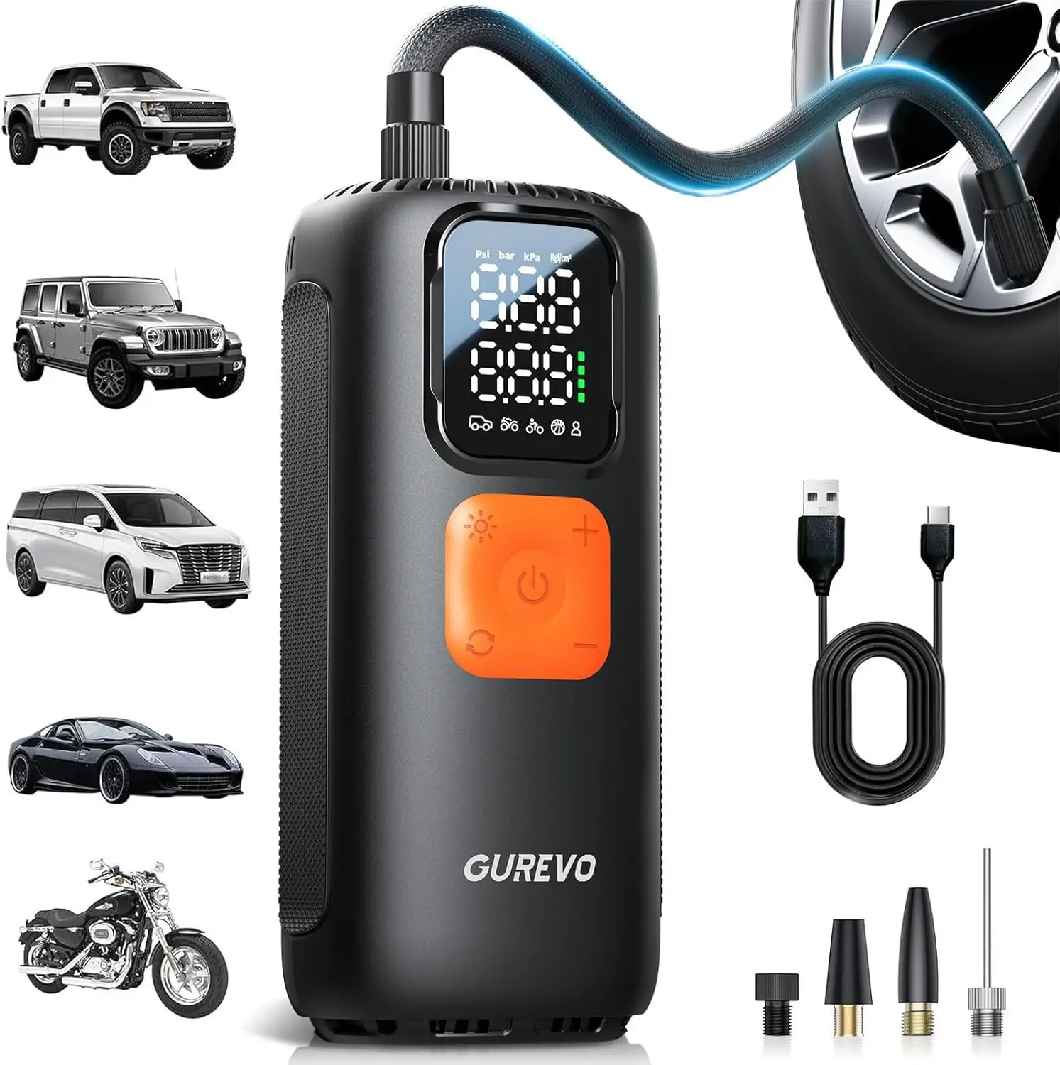 

Portable Tire Inflator 160 PSI Air Compressor with Digital Gauge, Auto Shut-Off for Car, Truck, Motorcycle, Bicycle