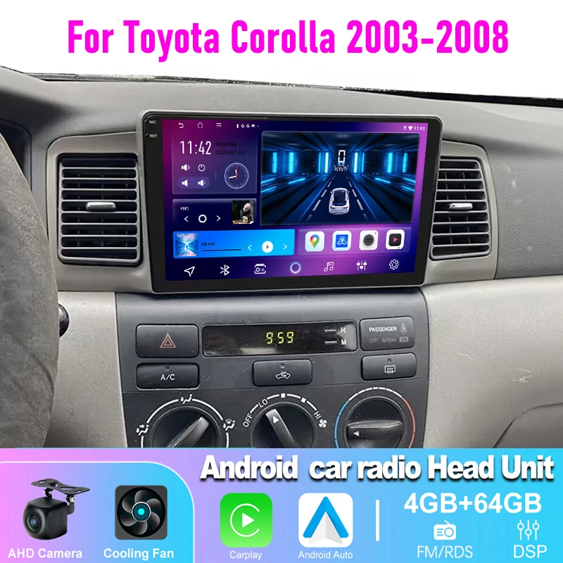 

4+64GB 9" Car Stereo Radio For Toyota Corolla 2003-2008 Wireless Carplay Android Auto Head Unit FM GPS Navi Touchscreen