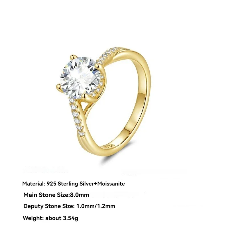 

Новое роскошное сверкающее женское кольцо с муассанитом диаметром 8 мм — позолоченное обручальное кольцо и обручальное кольцо из стерлингового серебра 925 пробы, свадебные украшения