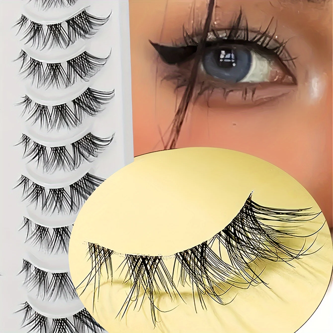 20 paia di ciglia finte, ciglia manga, ciglia finte visone 3D cosplay, ciglia corte naturali a striscia completa, stelo trasparente morbido Natu