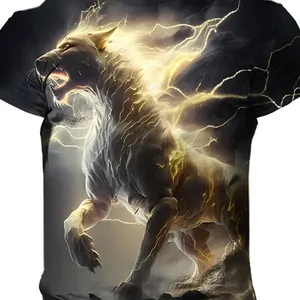 Erkek tişört baskı kaplan, 3D Harajuku, boyun, standart, siyah yıldırım, bluz kısa kollu giyim, ekstra büyük ve yaz 12 en çok satan kaplan gömleği - №3