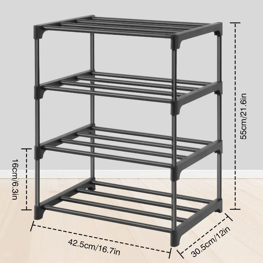 4Tier Small Shoe Racks Narrow Shoe Rack for 68 Pairs Shoe Storage Shoe Racks for Small Place Lightweight Stackable Shoe Shelf O
