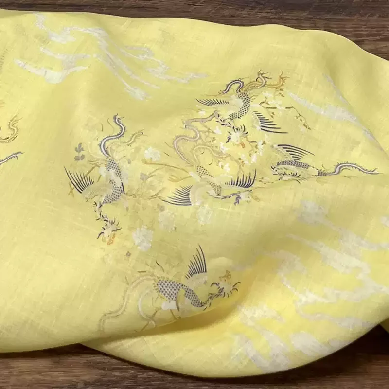 

Yellow pure ramie printed fabric, used for making high-end summer clothing fabrics.