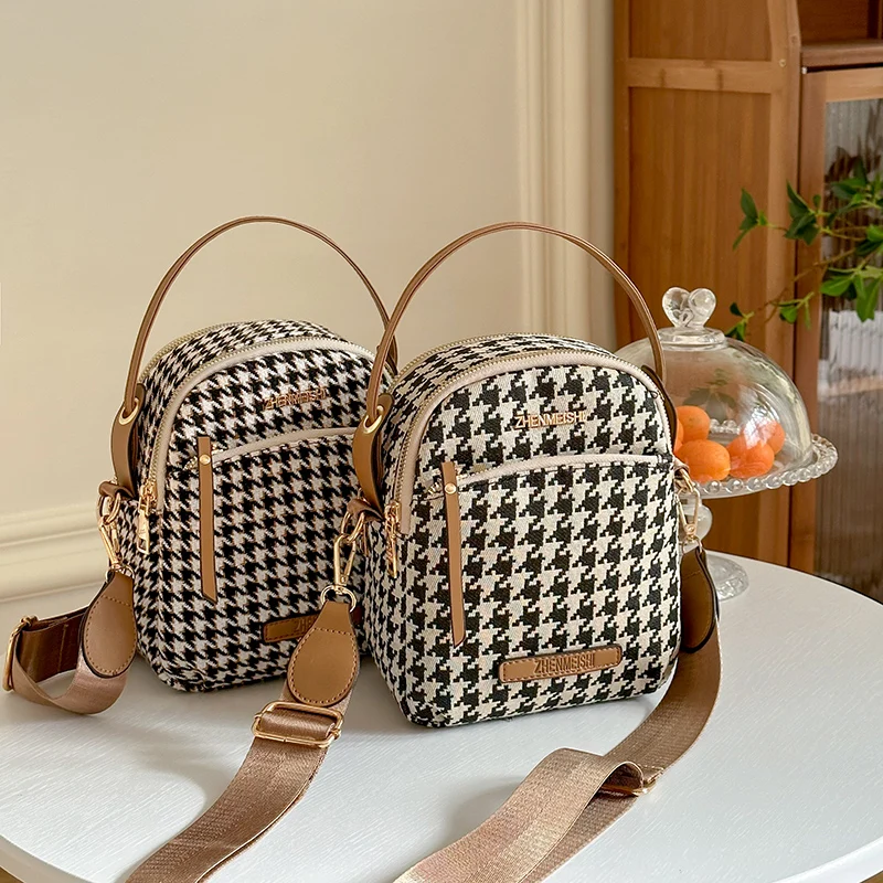 Women Bag Canvas Casual Bag for Woman Houndstooth Shoulder Bag Brand Lady Messenger Designer New Popular Shoulder Crossbody 2023