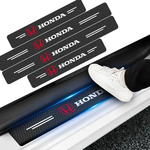 4Pcs Leather Carbon Fiber Car Door Sill Protector Strip Stickers for Honda Civic 10th 11th Gen Hrv Jazz City Fit Accord 7 Crv