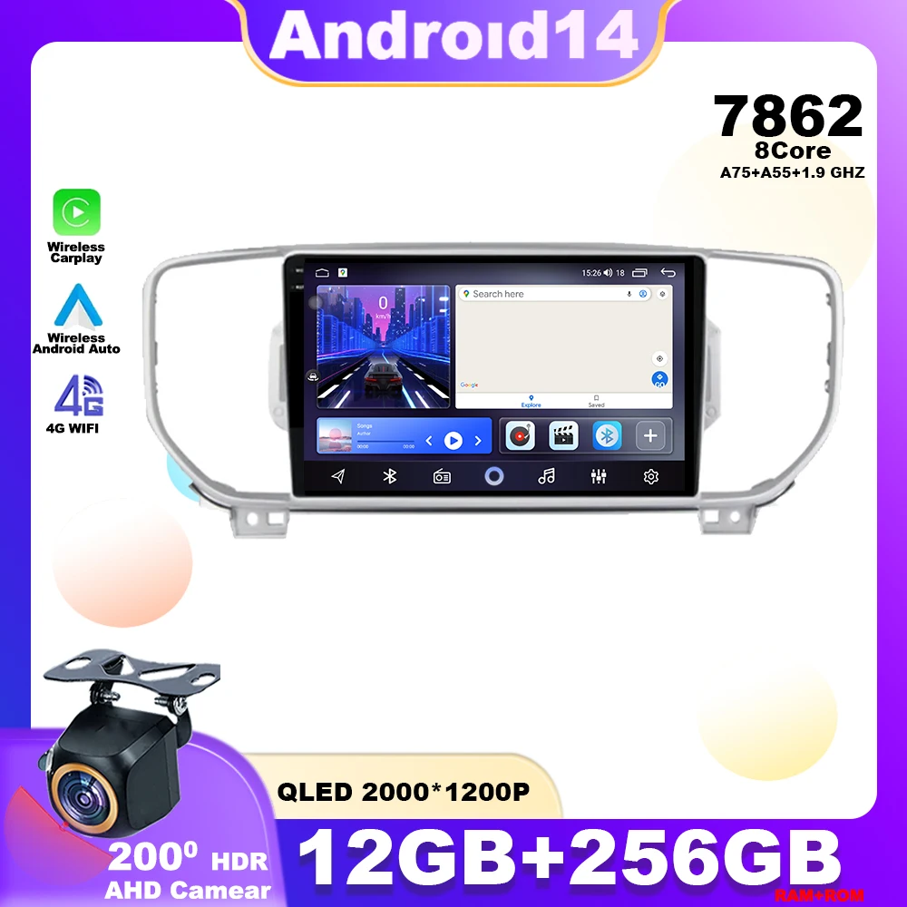 

Android 14 For KIA Sportage 4 2016 2017 2018 KX5 Car Radio Player Multimedia Stereo Navigation GPS 4G WIFI QLED BT No 2din dvd