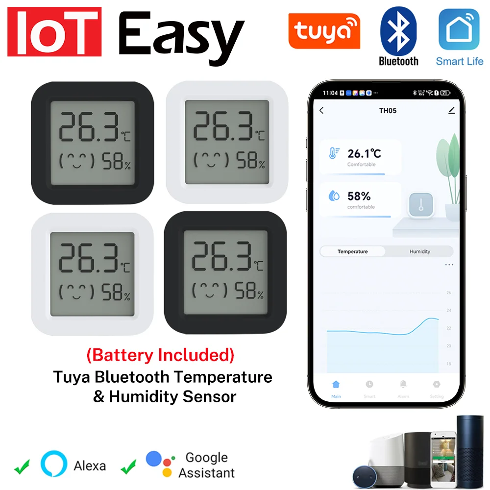 Датчик температуры и влажности Tuya, мини-ЖК-дисплей, Bluetooth-совместимый, с управлением через приложение, умный гигрометр, термометр для Alexa Smart Life