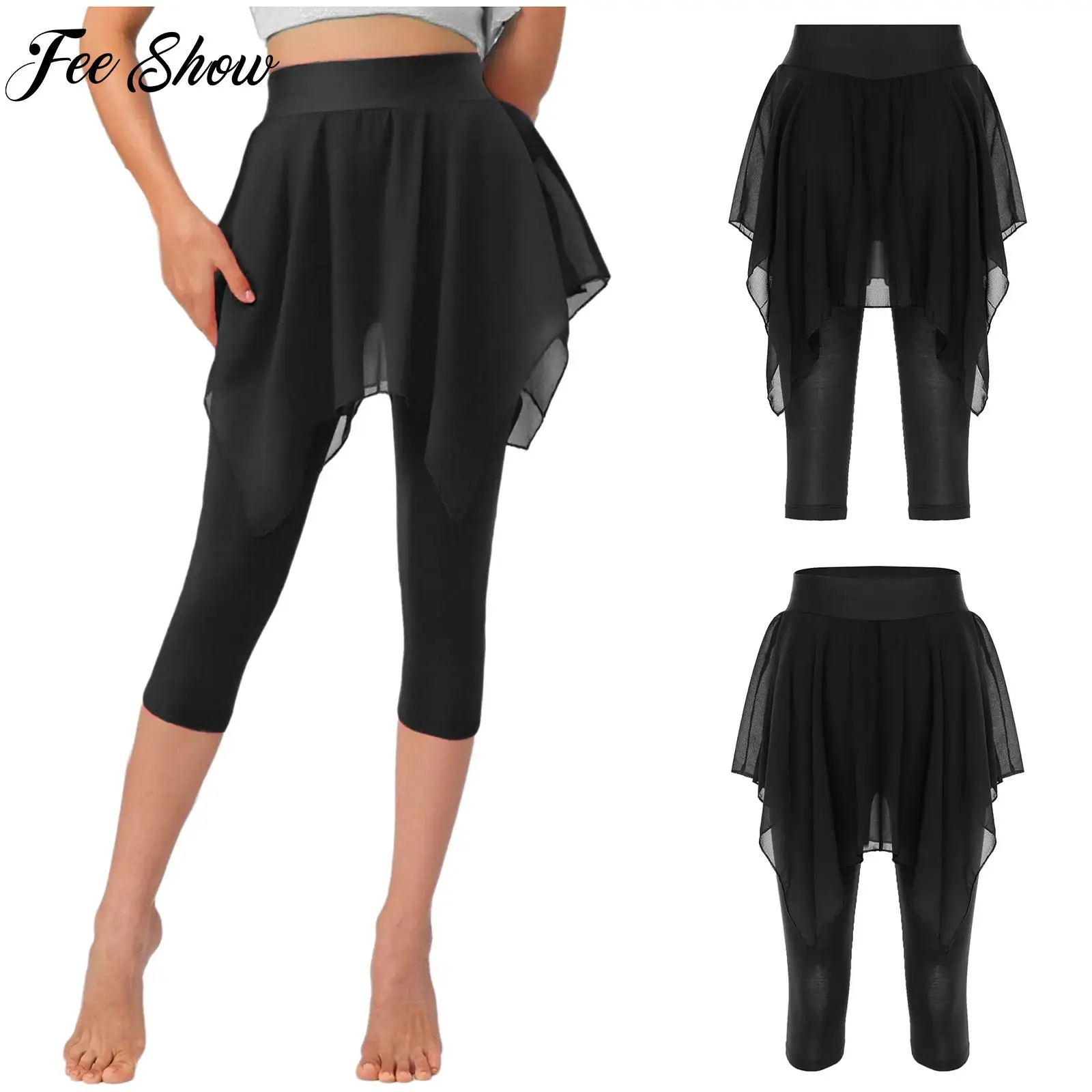 

New Women's Yoga Fitness Dance Training Costume Latin Ballet Dance Pants Soft High Waist Leggings One-piece Skirt Capris Pants