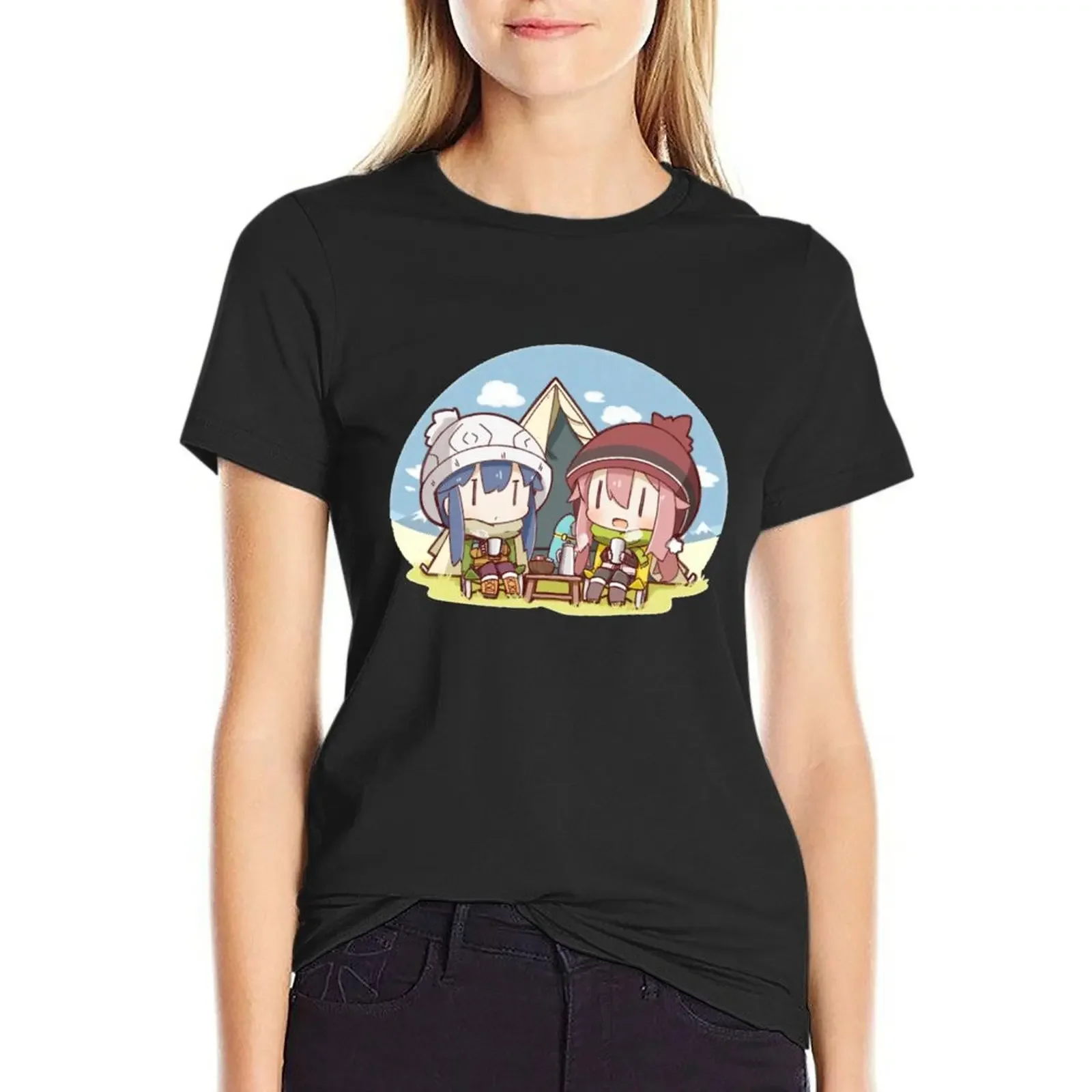 

Rin & Nadeshiko | Yuru Camp (Laid-Back Camp) T-Shirt Aesthetic clothing funny Blouse Women clothing