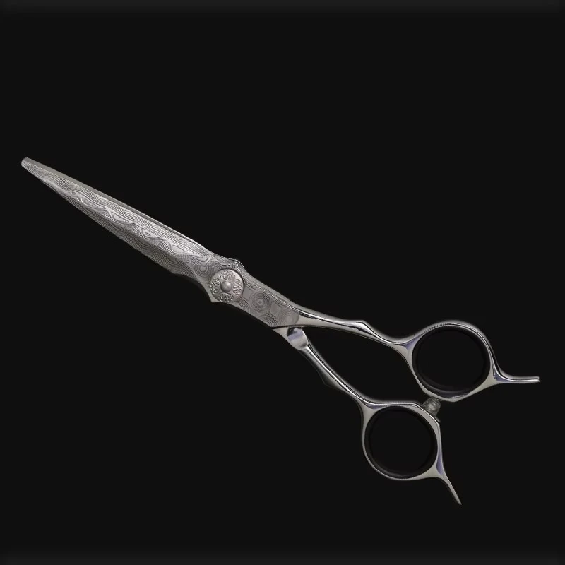 Damascus Steel Hair Cutting Shears, Double Tail Finger Rest, Ergonomic Design, Professional Barber Scissors for Hairdressers