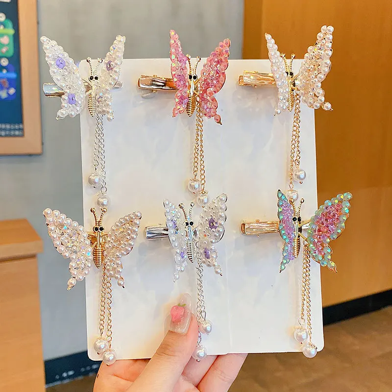 Super Fairy Three-Dimensional Rhinestone Hairpin Moving Crystal Butterfly Headdress Elegant Temperament Tassel Hair Accessories