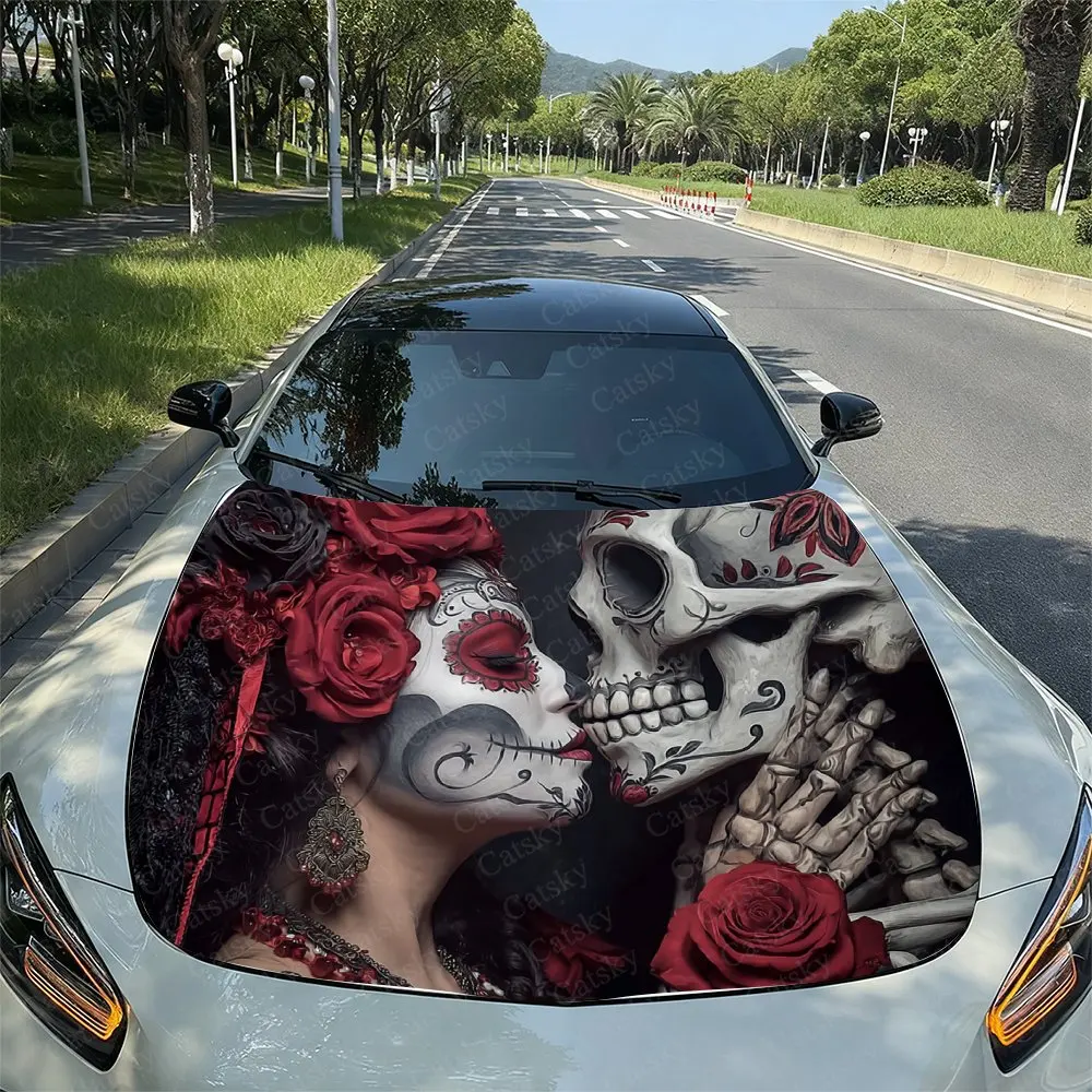 Gothic Horror Sugar Skeleton Car Engine Hood Packaging, Colored Vinyl Stickers, Truck Patterns, Engine Hood, Car Parts Decoratio
