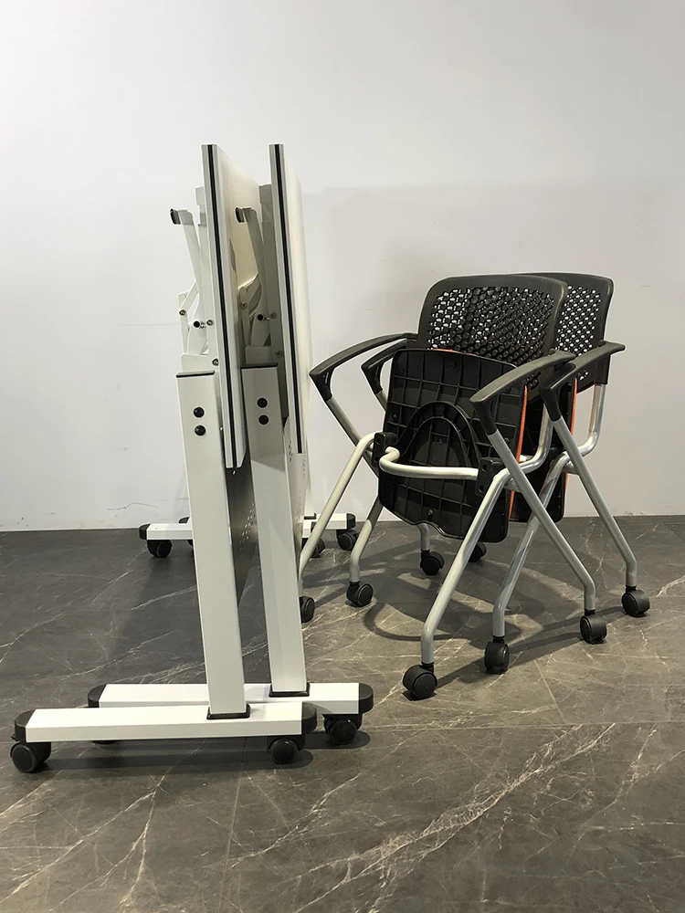 Folding conference training table and chair combination can be spliced with movable for students training institutions