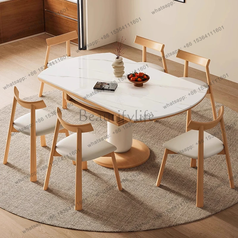 

Solid Wood Retractable Folding Rock Board Dining Table Tables with 4 6 Chairs Dining Room Furniture 120 135 Cm Table Pliante