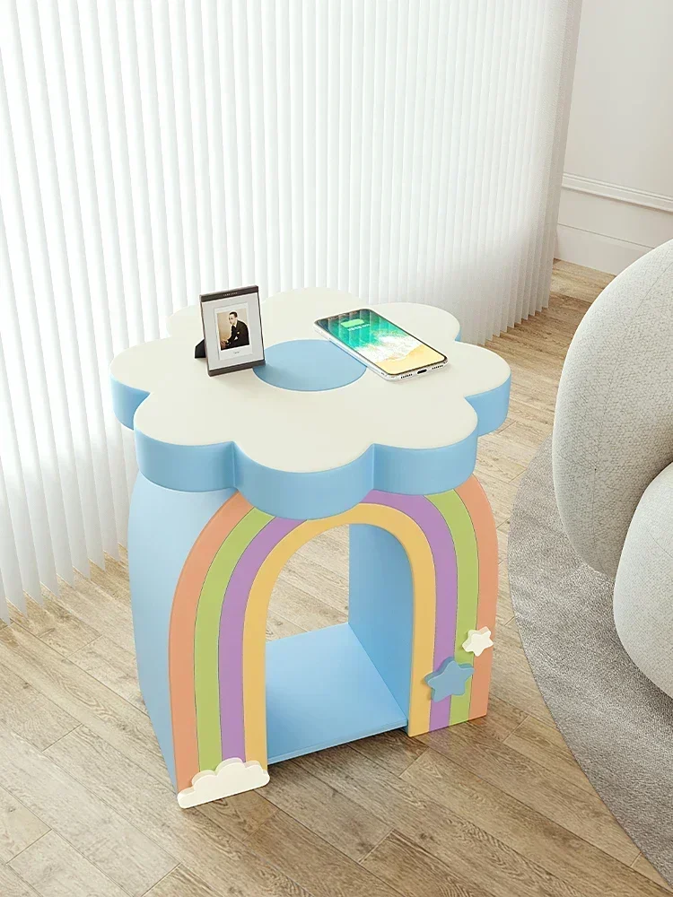 Nordic Home Decor Cartoon Rainbow Flower Shaped Side Table Small Coffee Table Cute Bedside Table Geometric Living Room Furniture