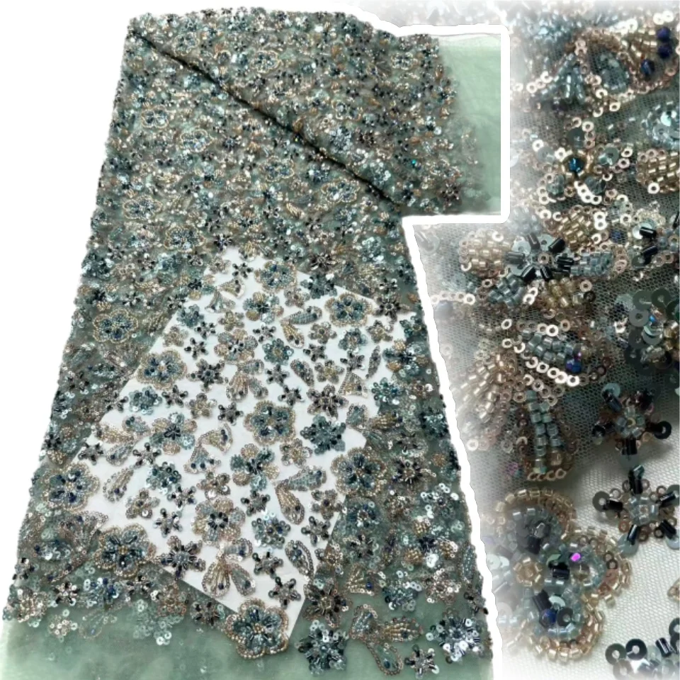 Lantejoulas de luxo novo vestido de festa de casamento para mulheres artesanal gradiente bordado renda líquida com contas tecido de alta qualidade sz1703