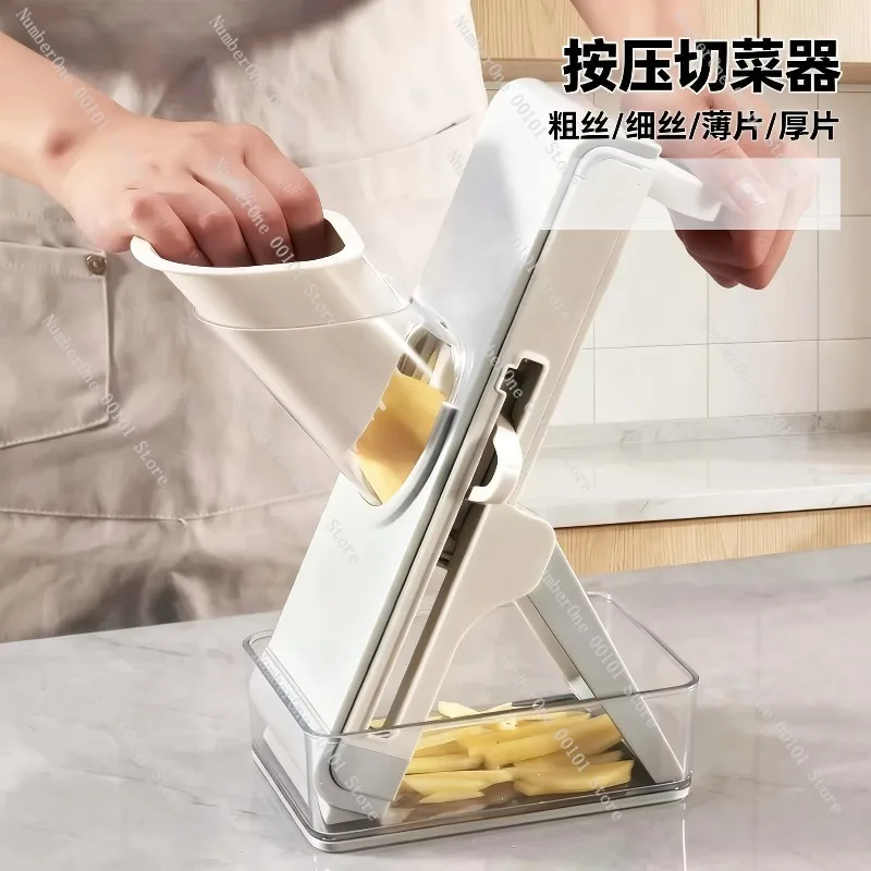 Multi-Function Manual Vegetable Cutter, Kitchen Slicer for Cucumber, Lemon, Potato and Radish, Press Type Household Cutting Tool