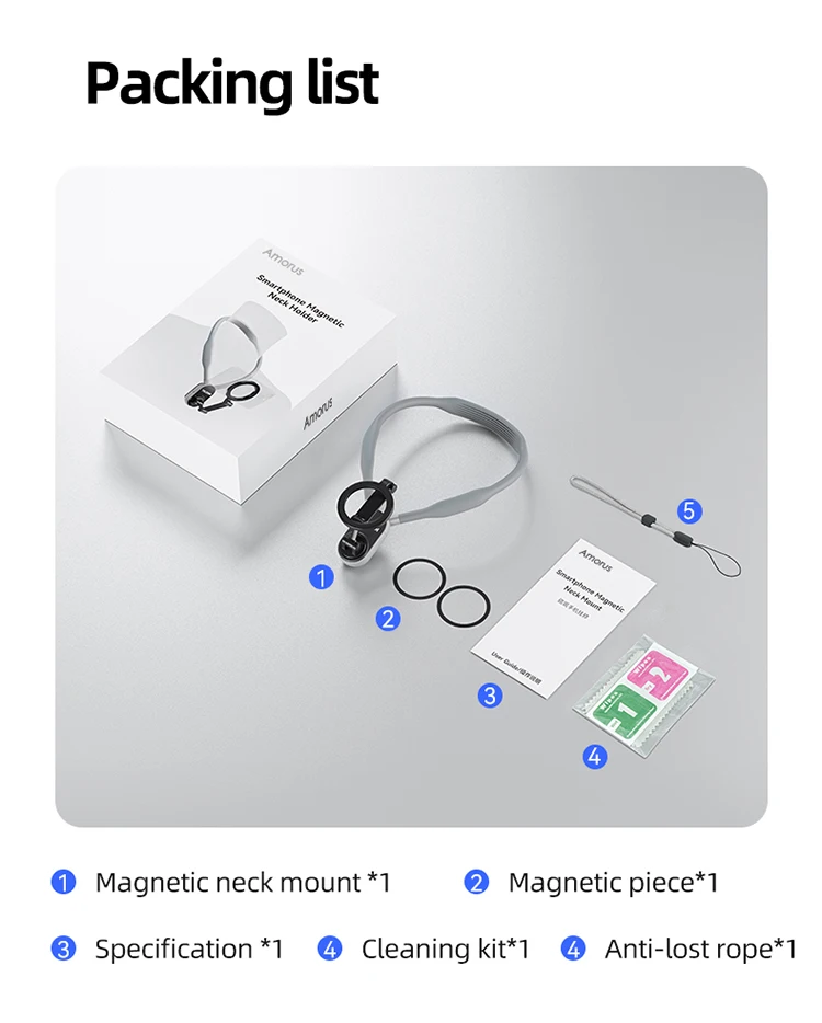 AMORUS Silicone Magnetic Neck Mount Holder Quick Release Bracket for Iphone 15 14 13 12 SAMSUNG HUAWEI XIAOMI Vlog Accessories