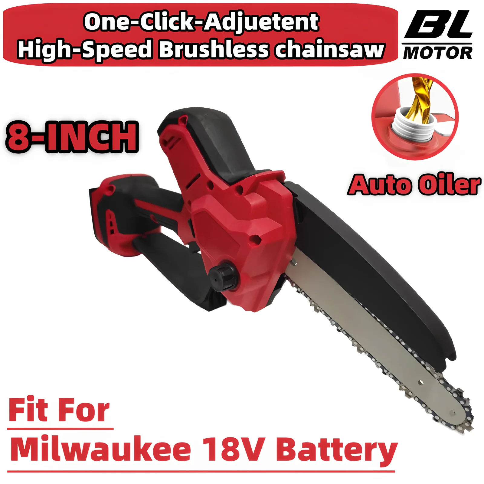 

High-Power Brushless 8 Inch Chainsaw Auto Oiler Electric One Click Adjust Chain Saw Safty Power Tools For Milwaukee 18V Battery