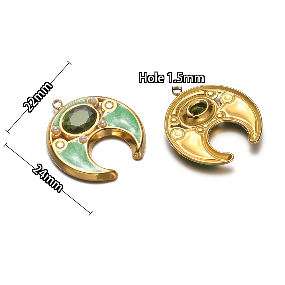4 Stück Edelstahl-Ochsenhorn-Zirkon-Anhänger, Mond-Emaille-Halskettenanhänger, DIY-Schmuckzubehör, Zubehör für Ohrringe und Armbänder – Detail 3