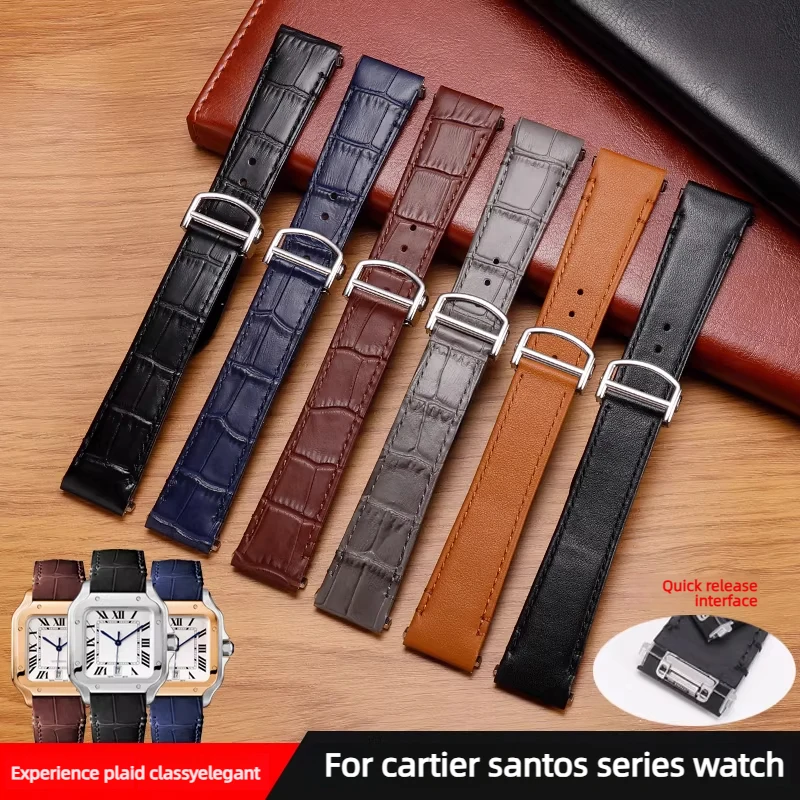 

Ремешок из натуральной кожи с быстрым съемом для часов Cartier Santos WSSA0009 WSSA0010 WSSA0029, с текстурой под крокодила, 19 мм, 21 мм, мужской