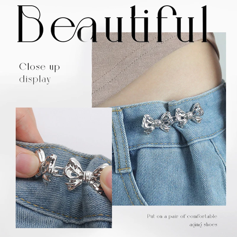 Bowknot Waist Buckle Detachable Pant Clips Jeans Button Snaps Adjustable No Sewing Waistband Tightener Clothing Accessories