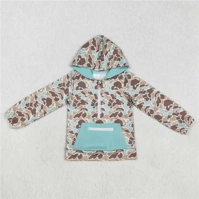 Children Boutique Clothes Long Sleeve Shirt Camouflage Print Hooded Top Kids Boys Clothes