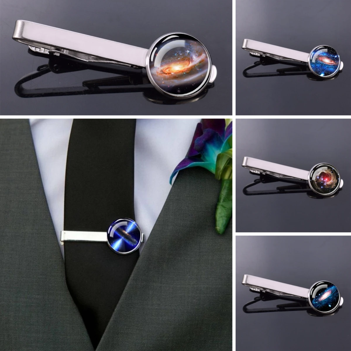 

Galaxy Tie Clip Universe Galaxy Planet Tie Clip Men's Fashion Tie Clip Wedding Nebula Moon Jewelry Star Best Man Tie Clip Gift