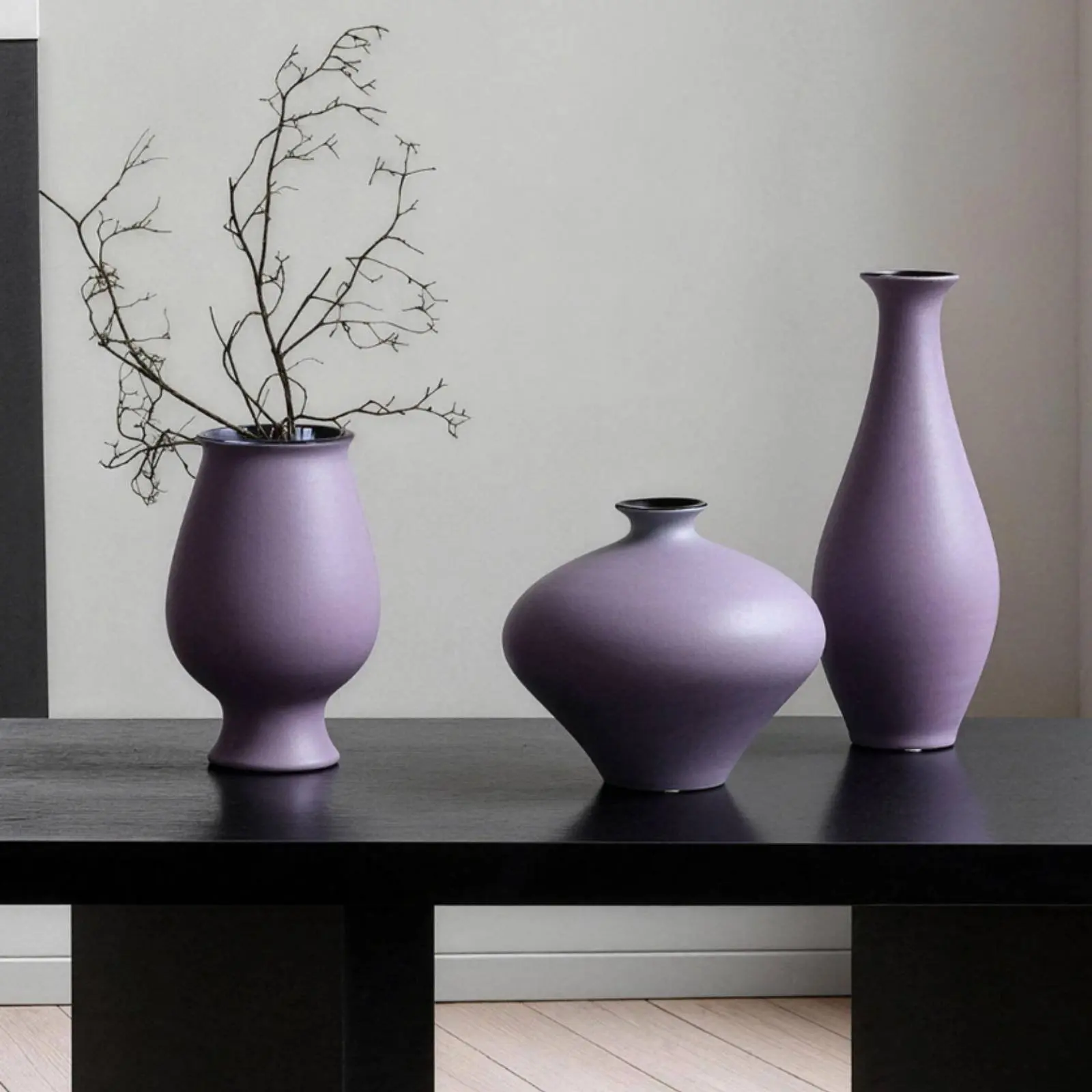 2 Pieces Violet Vase New Chinese Aesthetic Matte Ceramic Vase Home Decor Original Design Minimalist for Living Room