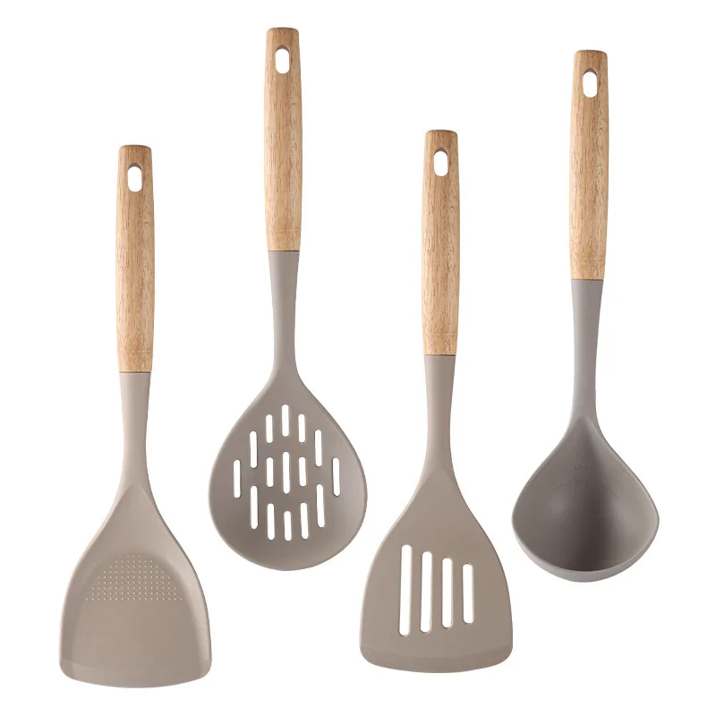 kitchen gadgets Non-Stick 4-pc silicone cooking kitchen utensils set with Wooden Handle