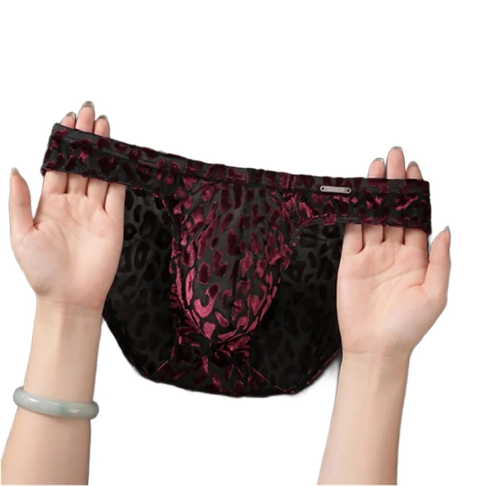 Men's Underpants Ice Silk Lingerie Mesh Sheer Underwear Low Waist Print Panties Transparent Leopard Print Panties Men