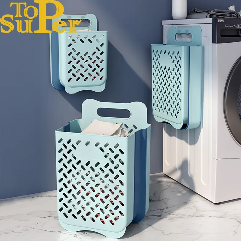 Folding Bathroom Laundry Basket Wall-mounted Dirty Clothes Storage Basket Household Laundry Bag Laundry Bathroom Organizer