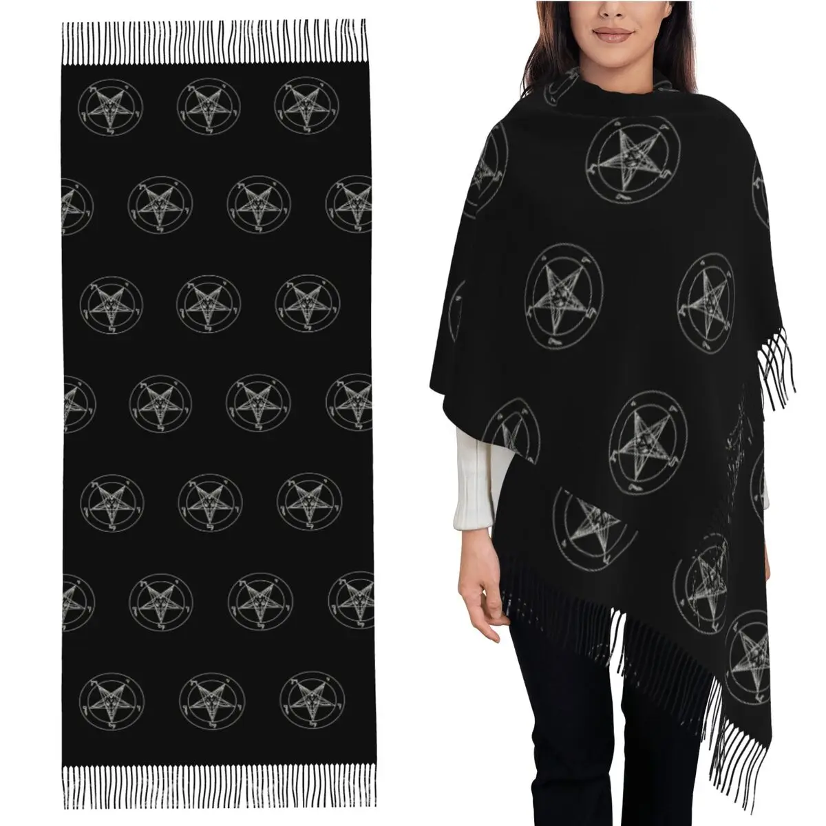 

Baphomet Satanic Goat Scarf Tassel Scarves for Women Soft Warm Shawls and Wraps Long Fall Winter Shawl Wrap