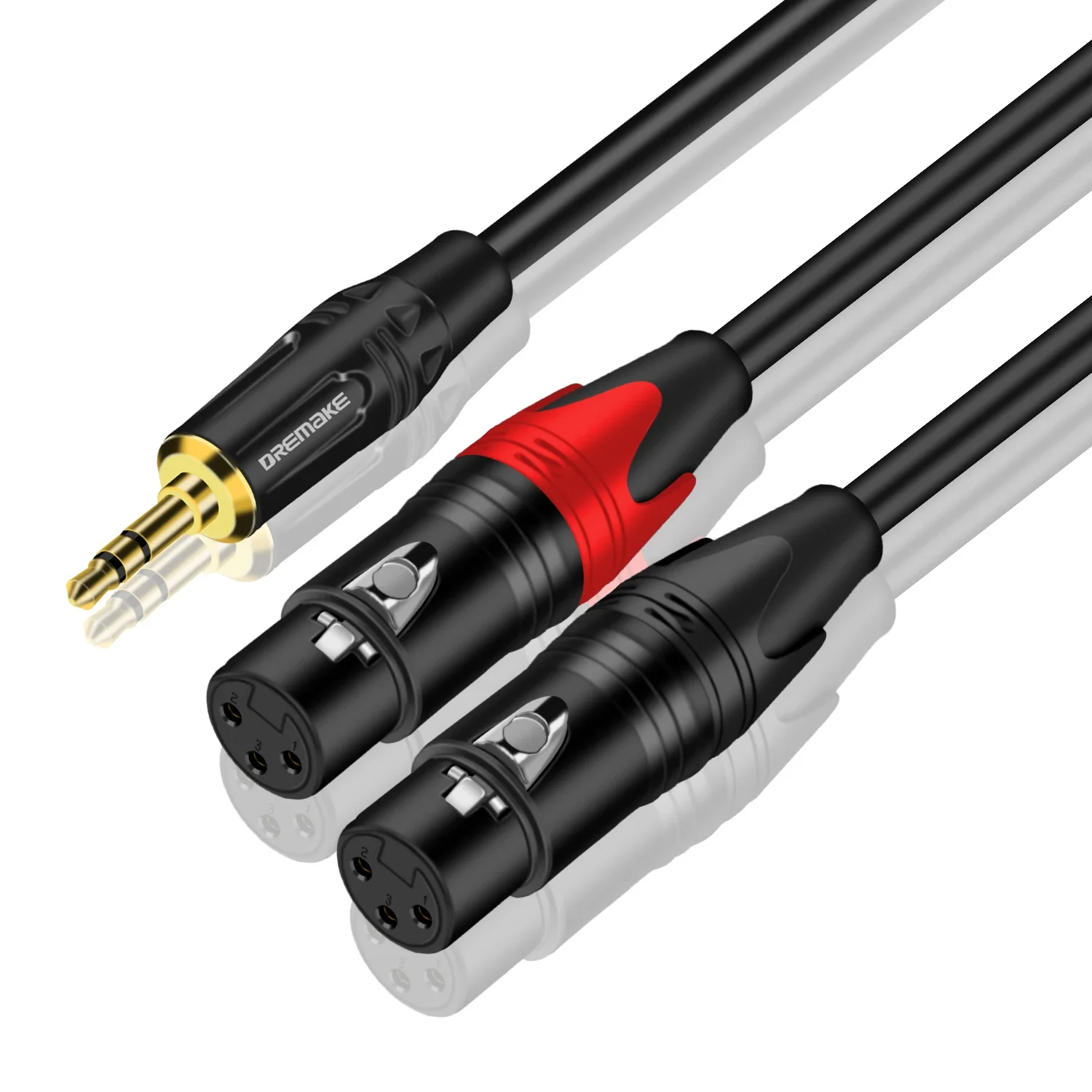 DREMAKE Aux 3.5mm to Dual XLR Breakout Cable 1/8 Inch to Double XLR Plug Unbalanced Y-Splitter XLR to 3.5mm Audio Adapter Cord