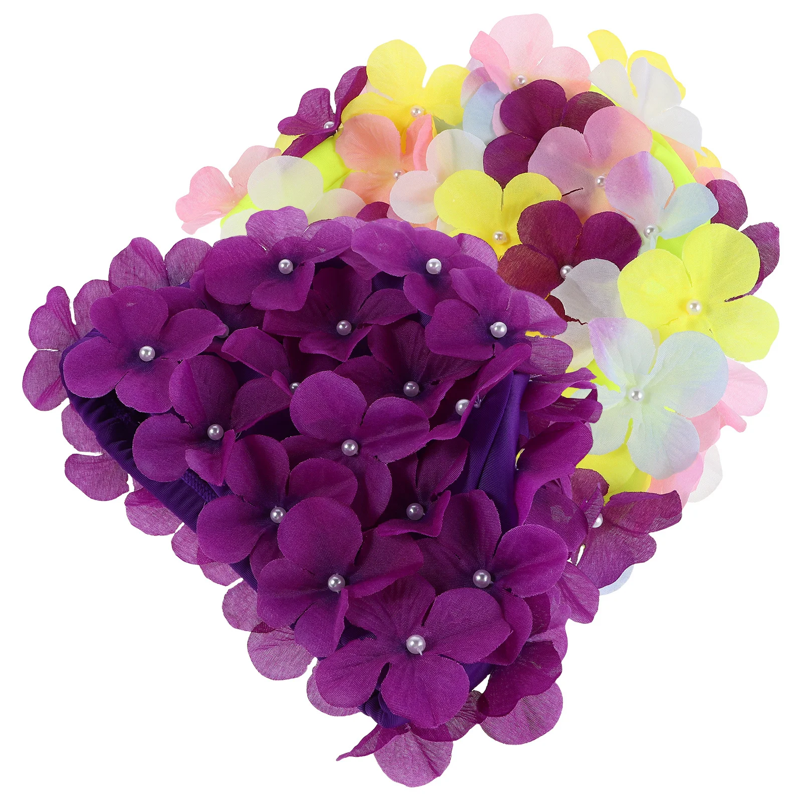 2 قطعة قبعة السباحة زهرة النساء ثلاثية الأبعاد بتلات الأزهار أنيق أناقة دافئ صالح قبعات المياه للسباحة حماية الشعر الطويل