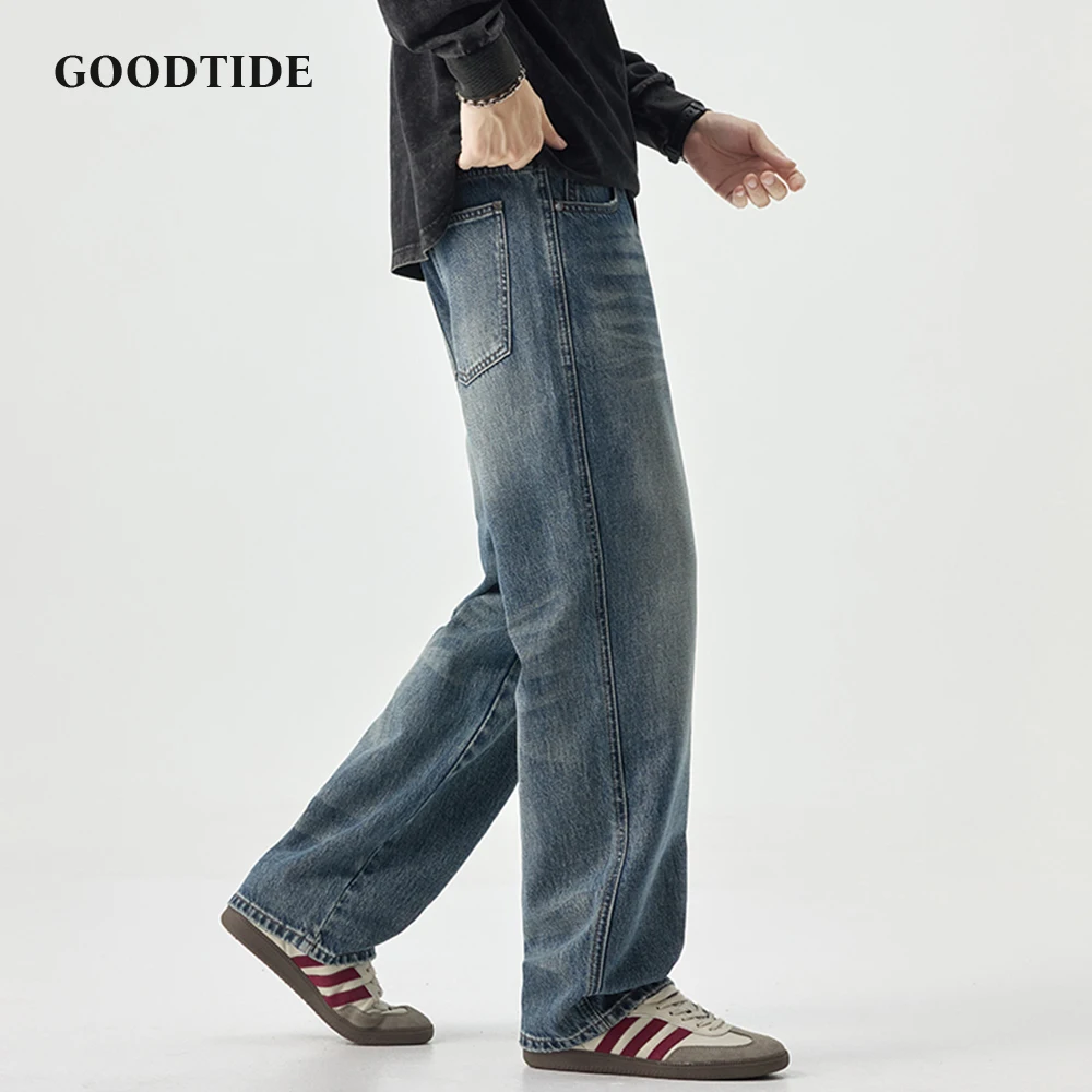 Fashion Men's Washed Straight Jeans 2025 Autumn New High Street Retro Casual Denim Trousers Size 28-40