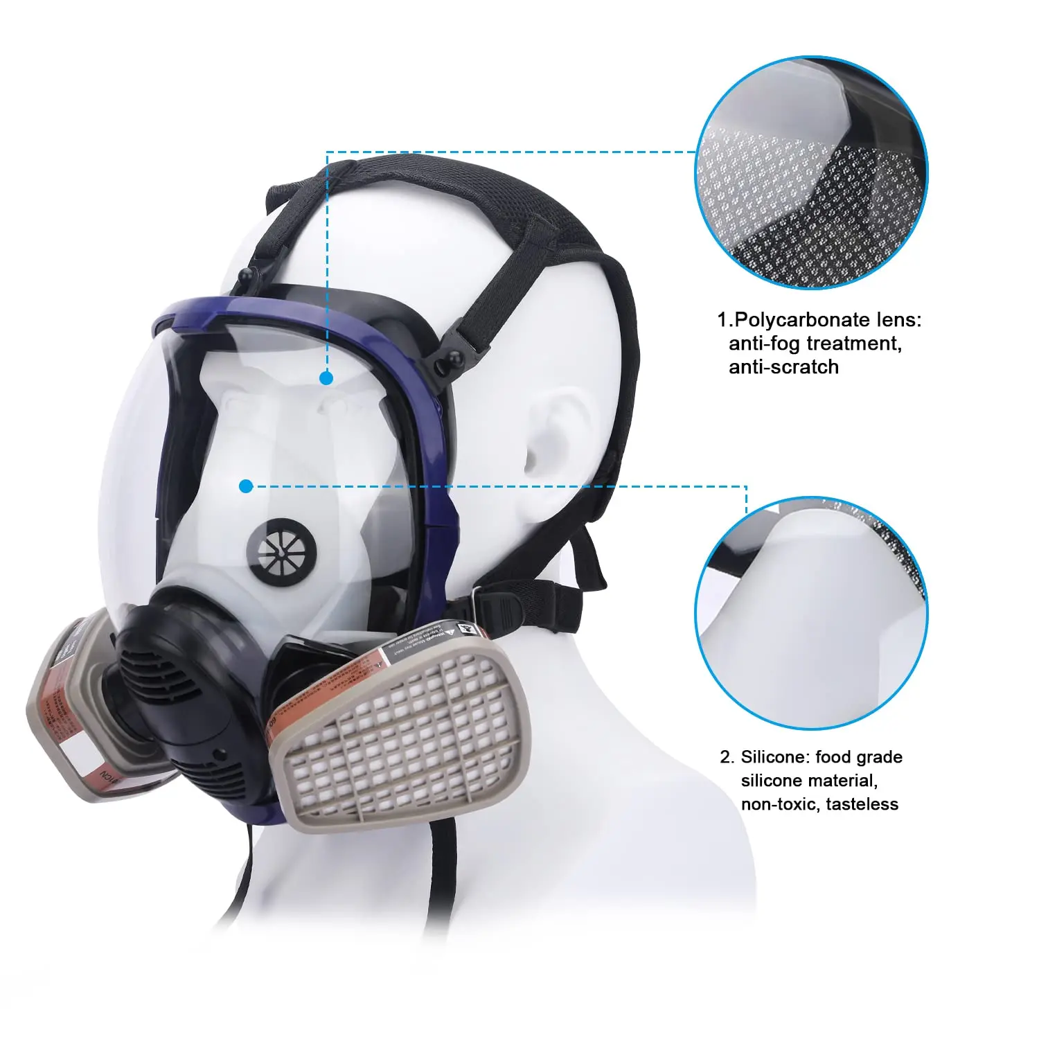 27-in-1 Large Full Face Respirator Reusable Anti-Fog Anti-Scratch Polycarbonate Lens Silicone Mask for Extensive Use