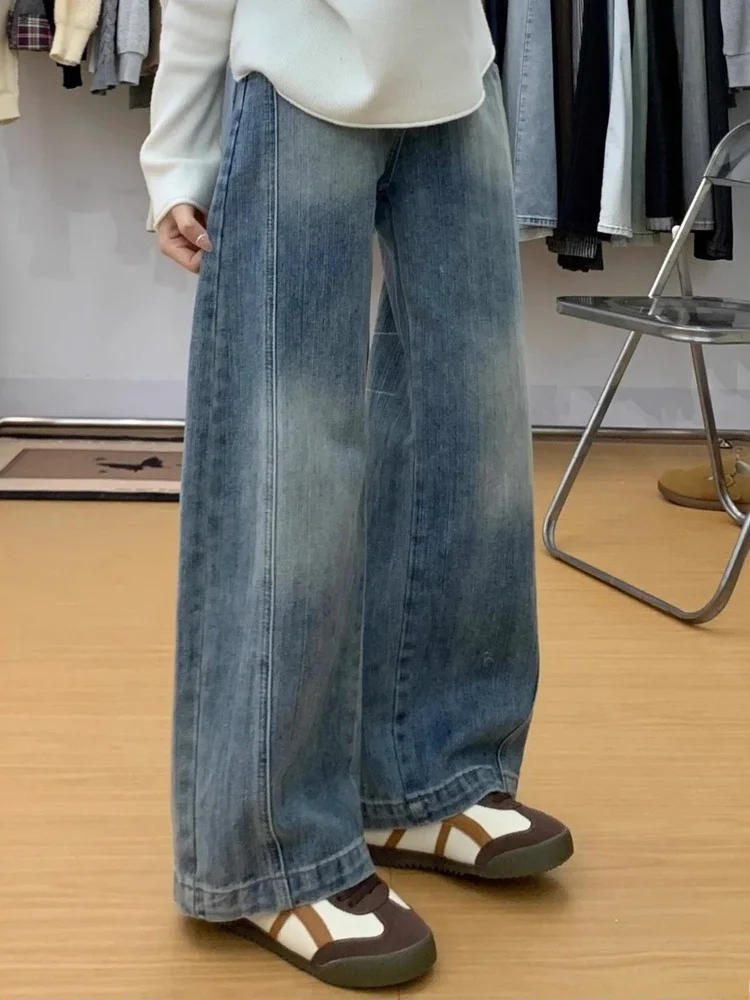 

American Sle High Waist Straight Leg Jeans Women plus Size Hiding Hip Pear ape Slimming Wide Leg Floor Length Pants