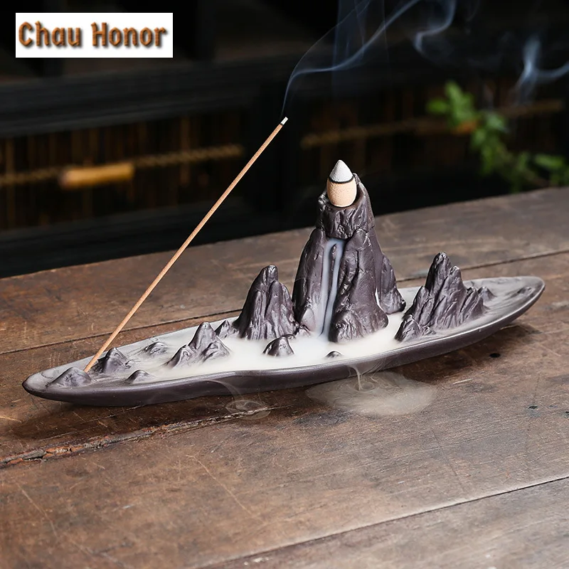 

Purple Clay Sandalwood Incense Burner Insert Backflow Incense Holder Creative Alpine Flowing Water Aromatherapy Base Home Decor