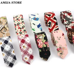 High Quality Funny Linen Tie For Men Map Newspaper Apple Flag Printed Striped Gift Narrow Flower Floral Slim Cravat Wed Party