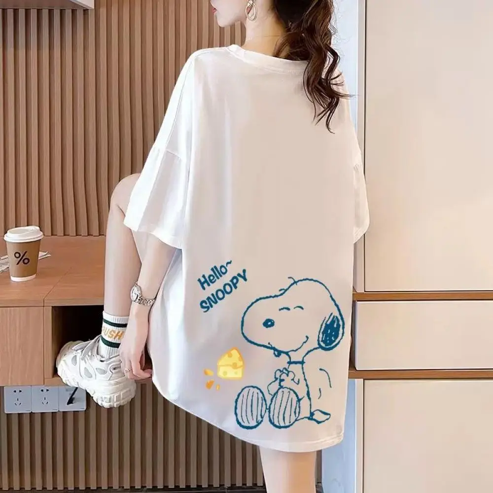 Cartoon Anime Snoopy Cute Girl Summer Clothes Tops Half Sleeve Women Clothing Mid Length Version Top Short Sleeved T-Shirt