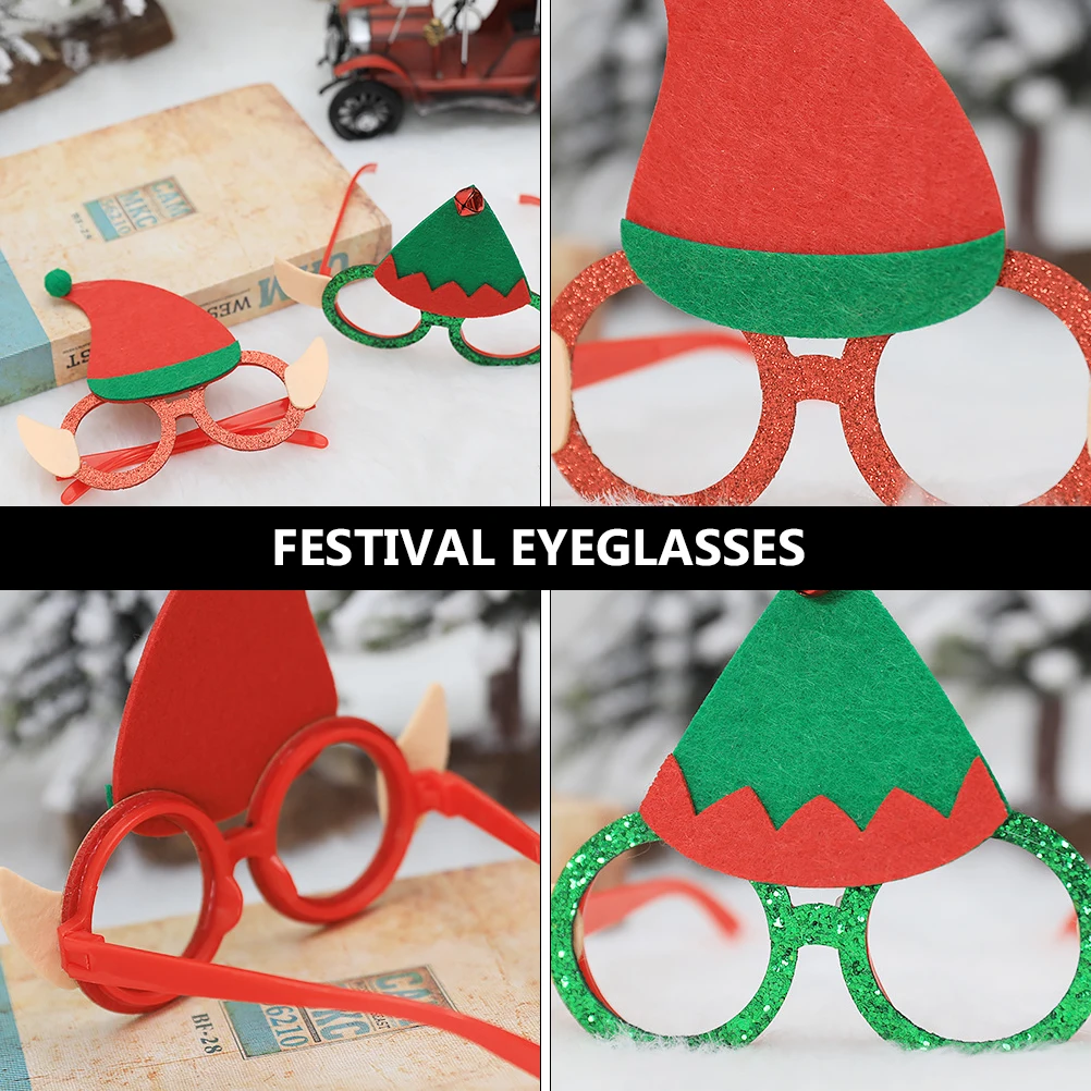 

4 Pcs Elf Glasses Christmas Funny Eyeglasses Photo Props Party Frame Decorative Winter Clothing