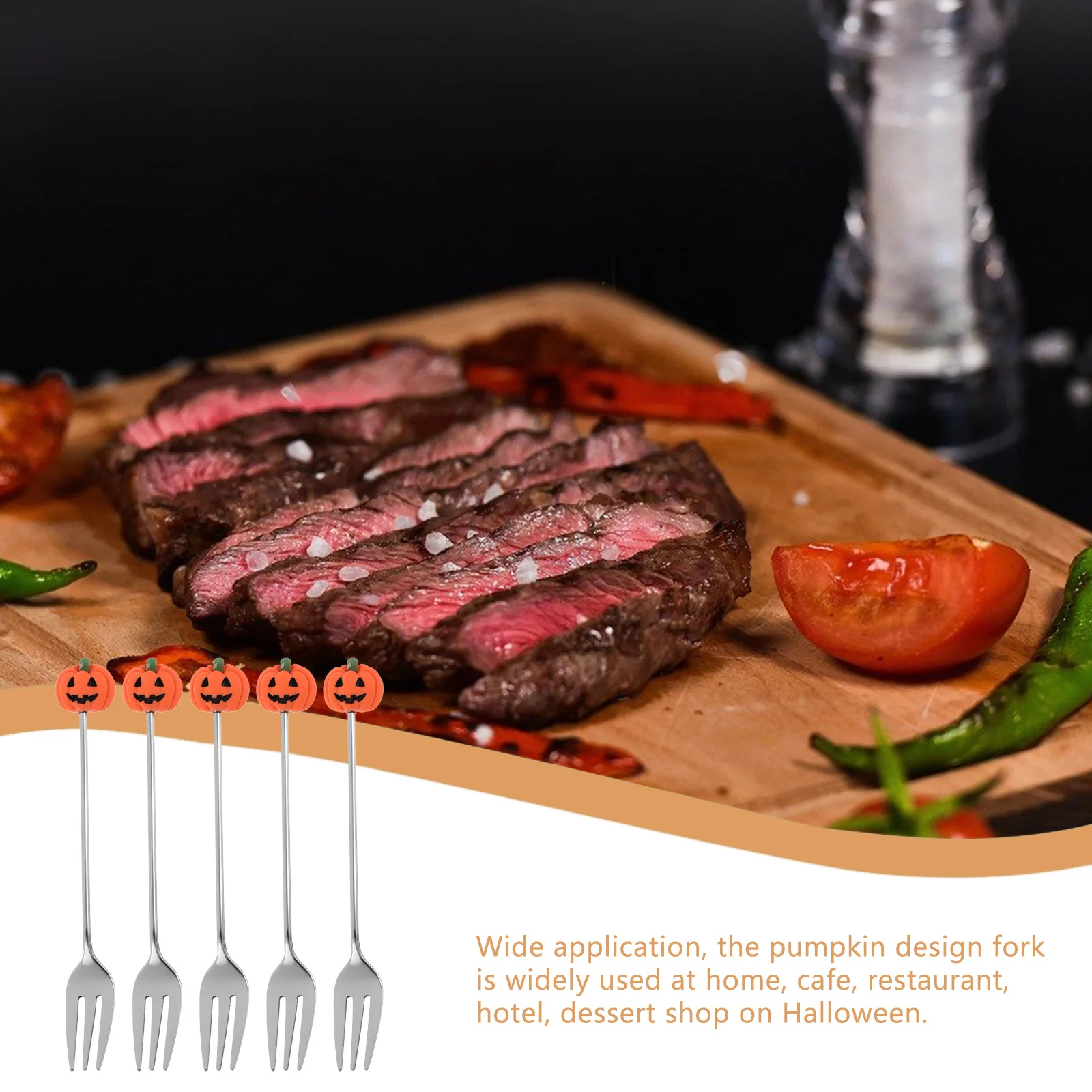 

6pcs Cartoon Forks Stainless Steel Pumpkin Dessert Fork Multipurpose Kitchen Fork For Home Cafe Restaurant Halloween Party Use