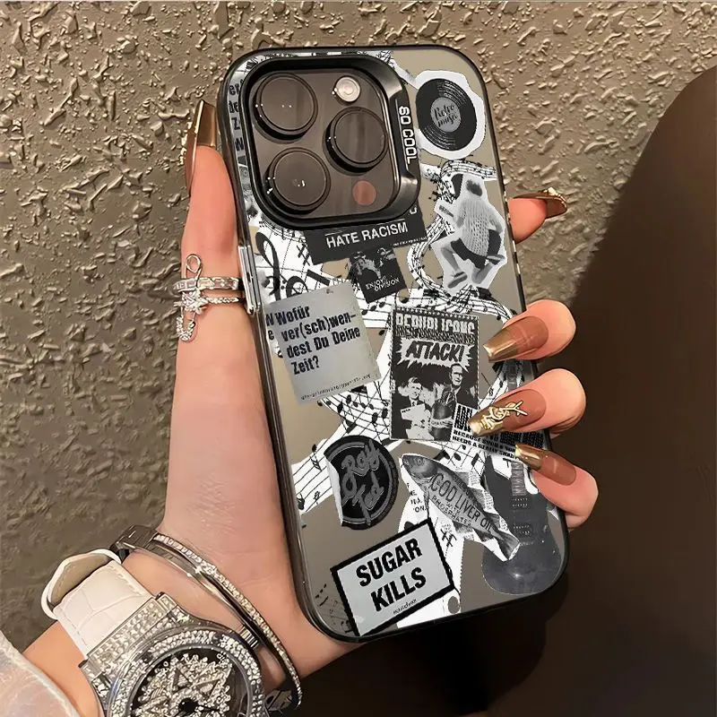 Poster Guitar Phone Case for iPhone11 12 13 14 15 ProMax 7/8 14Plus X XR XSMAX Laser Plated Shockproof Protective Shell