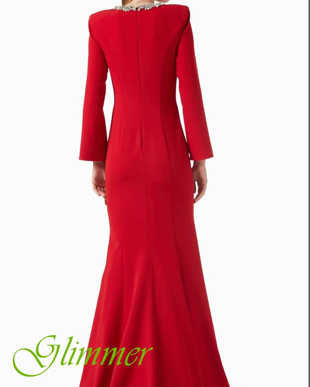 

Customized Simple Jersey Crew Neck Evening Dress Graceful Long Sleeves Prom Dress High Quality Crystal Special Occasion Gowns