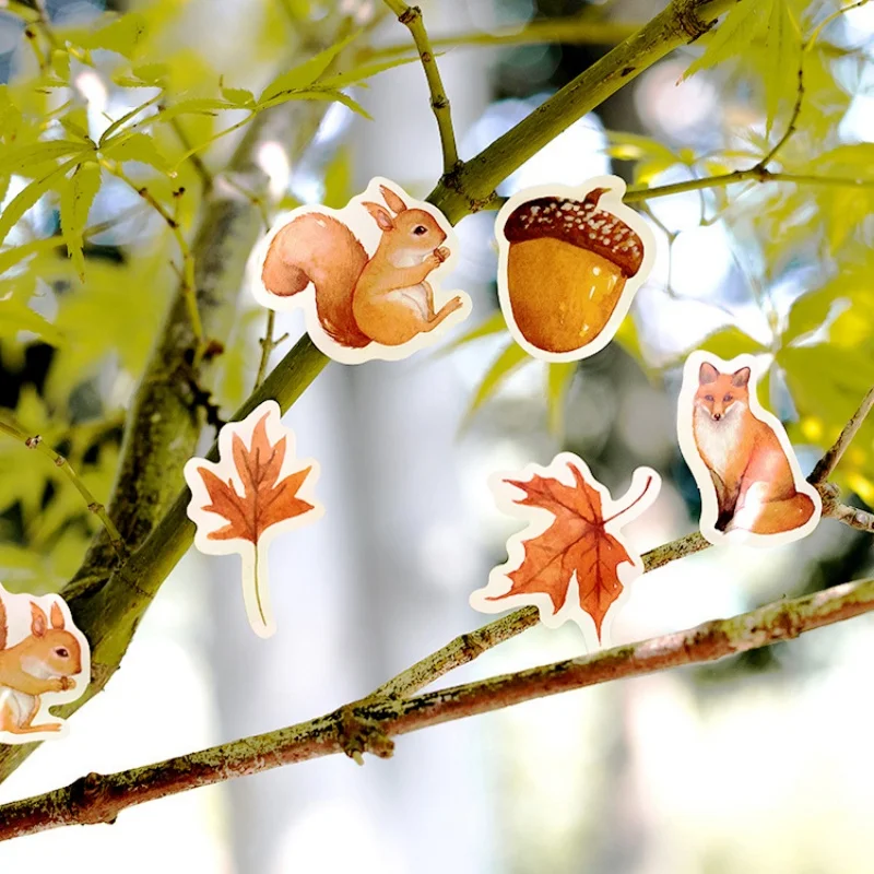 1箱46枚入り 秋の森の動物 DIYステッカー ジャーナル スクラップブック 文房具ステッカーで飾る