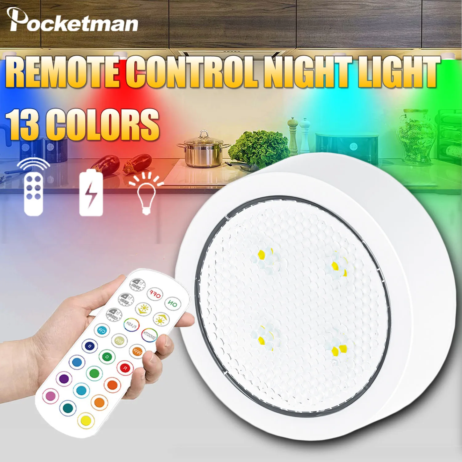 

Smart Wireless Remote Control Dimmable Night Light Decorative Kitchen Closet Staircase Lighting 3 Colors LED Light Night Lamp