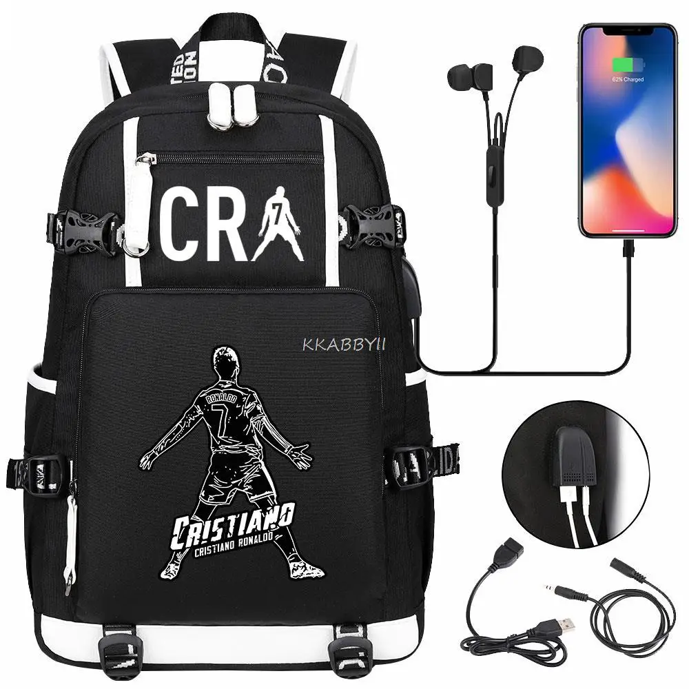 CR7 Laptop Backpack USB Charging Computer SchoolBag Business Bag Waterproof Rucksack College Daypack Mochilas